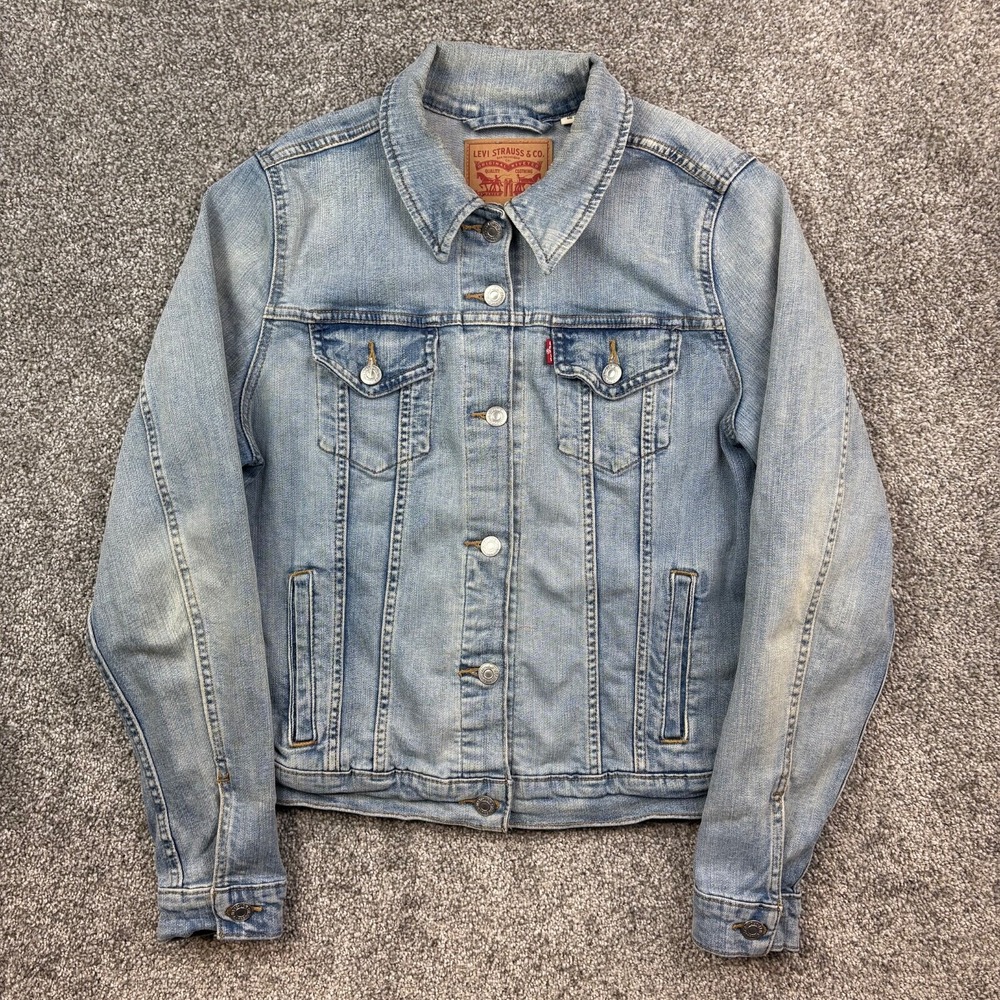 Levi's Denim Jacket Youth XL Blue Light Wash Jeans‎ Trucker Button Up Bomber